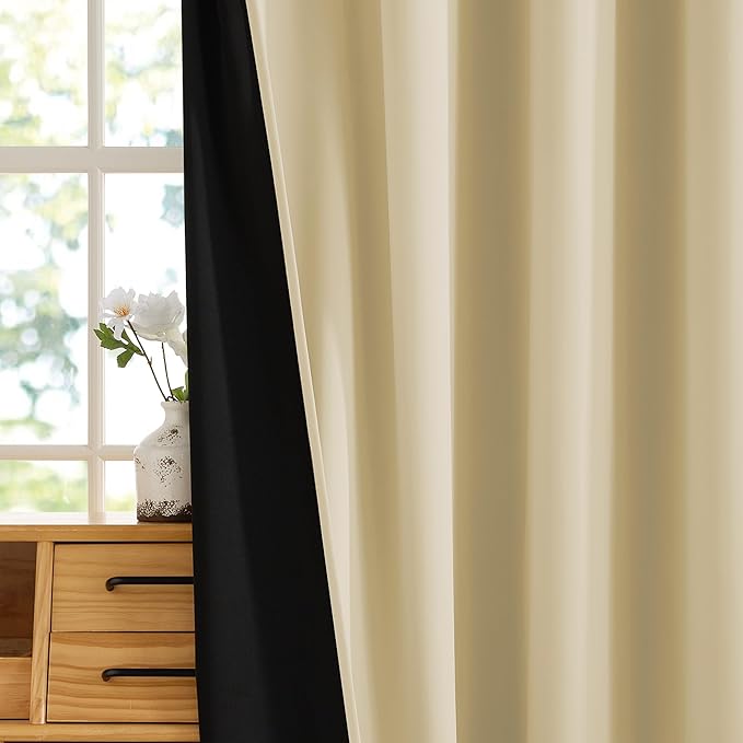RYB HOME 100% Blackout Doorway Curtains, Closet Curtain for Open Closet, Privacy Room Divider Drape for Bedroom/Temporary Door, 1 Panel, W42 x L80, Beige