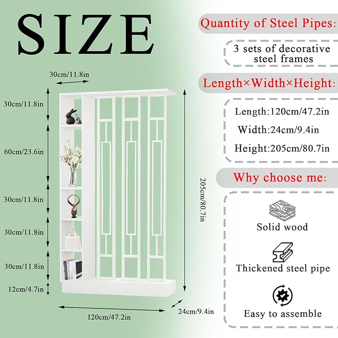 Wall Room Divider - Freestanding Wood Room Divider with Shelves, Wall Divider with Storage Cabinet, Easy Assembly Freestanding Decor for Bedroom, Office