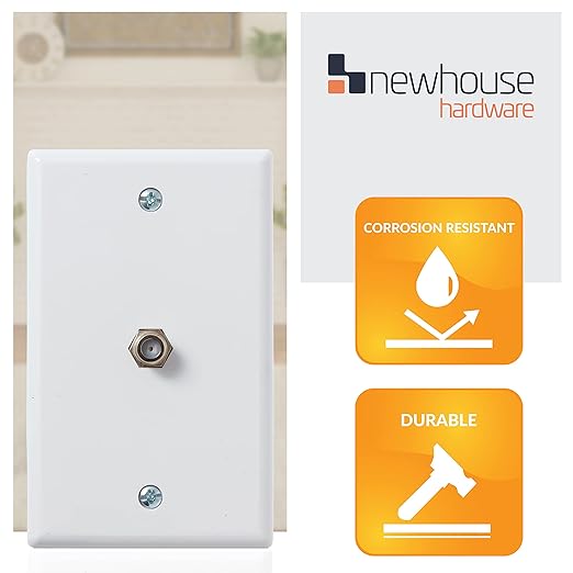 Newhouse Hardware 2.75 x 4.5 in. 1-Port TV Cable Wall Plate with F-Connector for Coaxial Cable, 5-Pack TVP-WH-05
