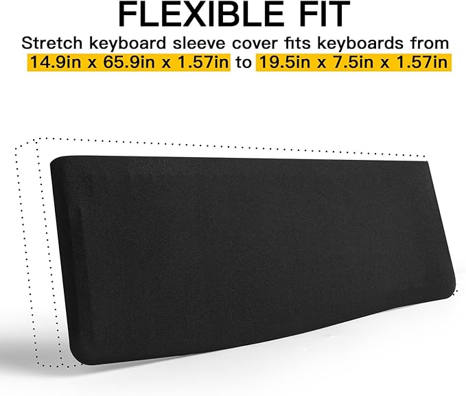 Keyboard Dust Cover, Covers Most 75% 80% 96% and Full Standard Size PC Keyboards, Stretch Fabric Anti-Dust Keyboard Sleeve Fits Keyboards from 14.9" x 5.9" up to 19.5" x 7.5", (Black, M)