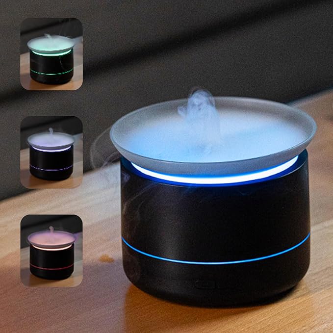 Bedroom Household Humidifier, USB Personal Desktop Humidifier Filled on The Top, Essential Oil Diffuser with 7 Color Ambient Lights, 2 Spray Modes, Suitable for Home, Office & Plants (Black)