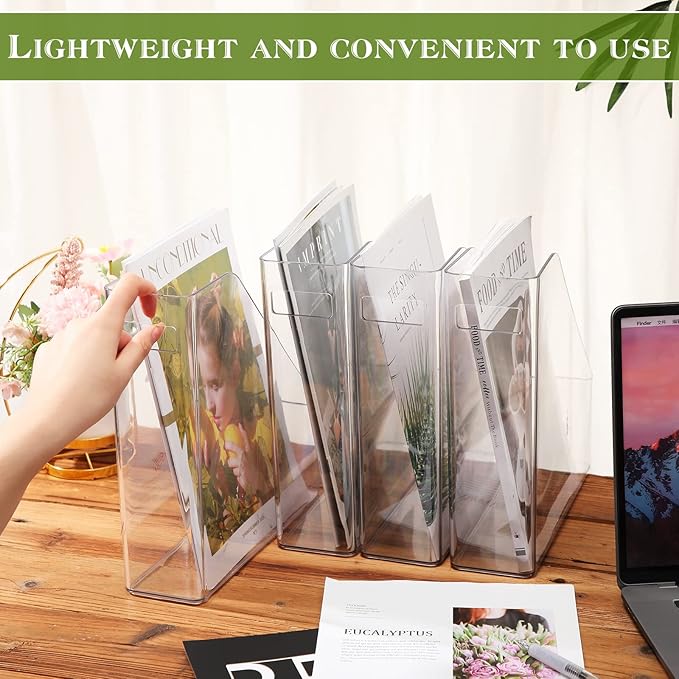 6 Pcs Clear Acrylic Magazine File Holder Plastic Desk Organizer with Handle Basics Vertical Magazine Rack Desk Folder Document Storage Organizer for Home Office School Work Study Desktop Supplies