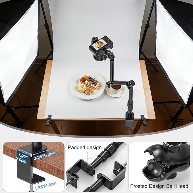 Overhead Camera Mount for Desk, 30.9" Foldable Camera Desk Mount Stand with 1/4" Screws, 360° Rotation 3-Sections Tabletop Holder with C-Clamp for DSLR, Digicam, Webcam, Mini Projector, Microphone