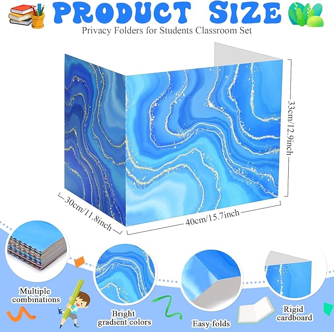 SATINIOR 24 Pcs Privacy Folders for Students, Desk Dividers for Classroom Testing, Student Privacy Boards Classroom Must Have, 12 Colors Study Panel for School Teacher Supplies(Vibrant Style)