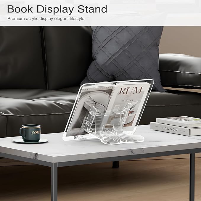 Acrylic Book Stand, Angle Adjustable Book Display Stand,Foldable Cookbook Stand, Lightweight Book Holder for Magazines, Laptop, Recipe, Textbook