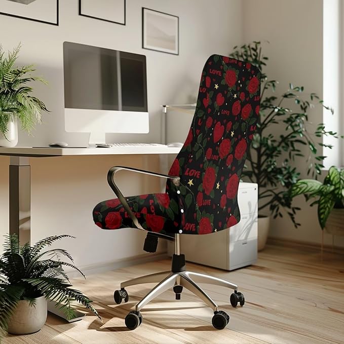 Talayituse Rose Heart Star Print Office Chair Covers, Stretch Computer Chair Cover Universal Boss Chairs Covers Modern Simplism Style High Back Chairs Slipcover Valentine's Day Decor, Large