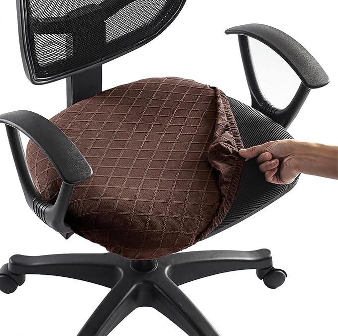 Stretch Jacquard Office Chair Cover, Removable Washable Desk Chair Cover, Anti-dust Seat Cushion Protectors - Chocolate