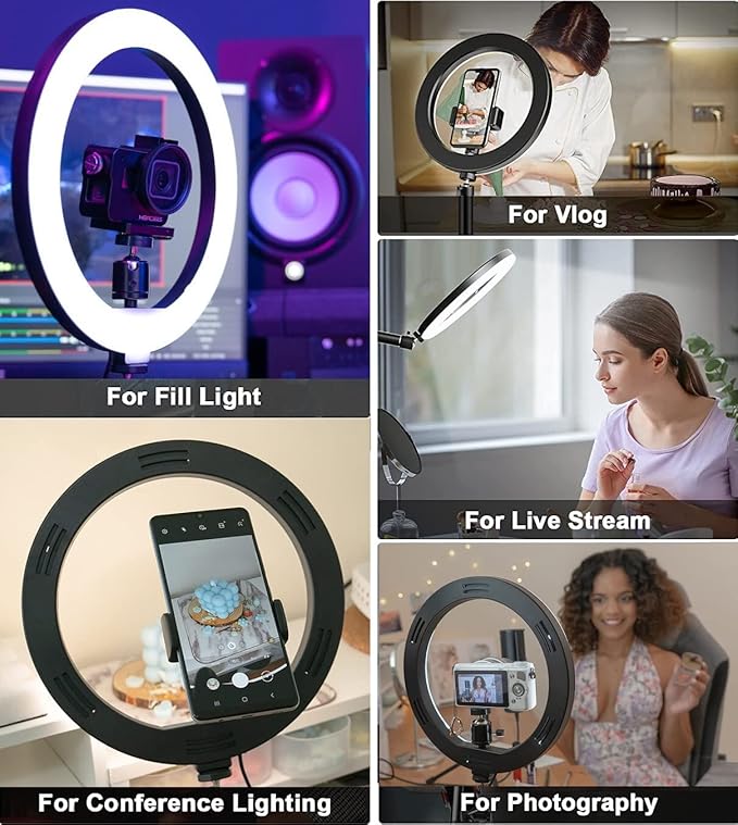 Upgraded Webcam Wall Mount Selfie Light, 10'' Ring Light with Boom Arm Webcam Wall Stand Holder Compatible with Logitech C920/MX Brio 4K/StreamCam/Brio pro X 4K/C930/C922/C925e/C615/Brio 500 webcams