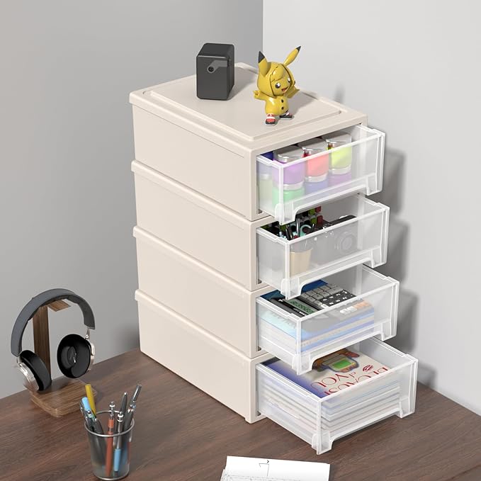 12 Quart Plastic Stacking Drawers, Stackable Desktop Storage Unit Drawers, 4 Packs