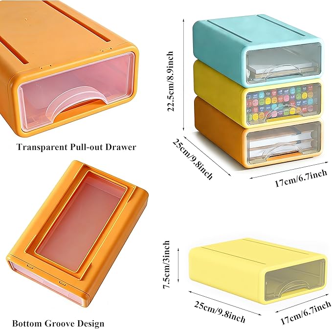 Plastic Desktop Drawer Organizer, Small 3-Tier Stackable Storage Drawers, Mini Desk Organizer for Office Stationery Makeup Vanity Supplies