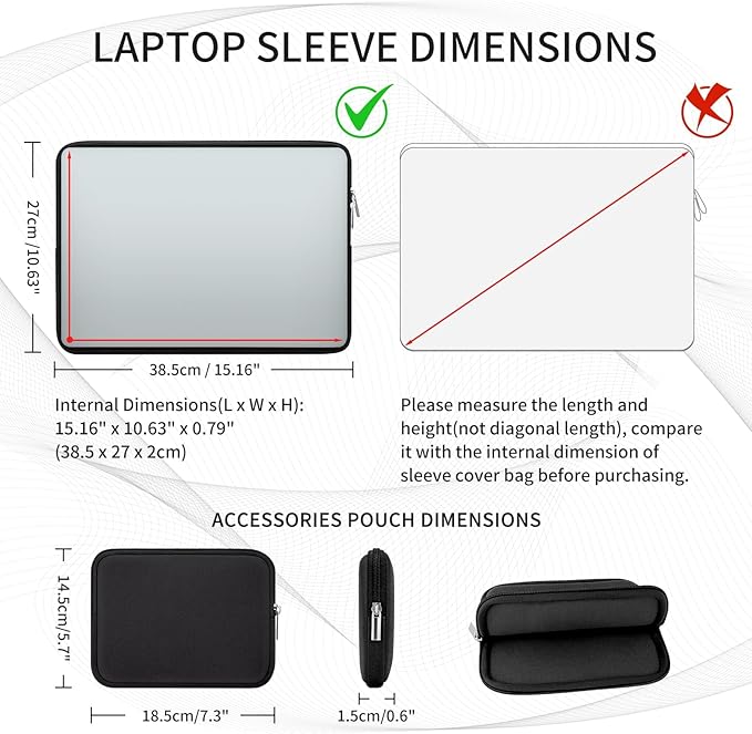 RAINYEAR 15.6 Inch Laptop Sleeve Protective Case Soft Carrying Zipper Bag Cover with Accessories Pouch, Compatible with 15.6" Notebook Computer Chromebook (Black)