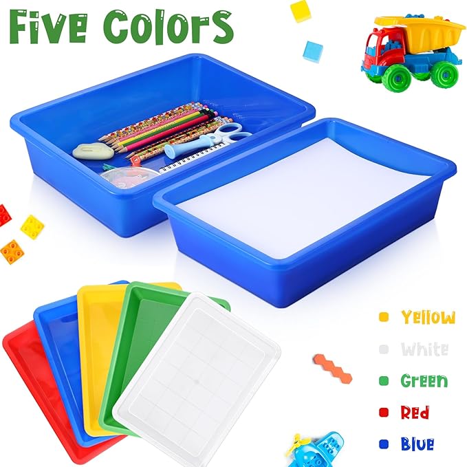 Hoteam 5 Pcs Paper Trays for Classroom Plastic Storage Bin Tray Bulk Stackable File Organizer for School Office Teacher Book Organization Supplies(Concise Color,13.78 x 9.84 x 3.15 Inch)