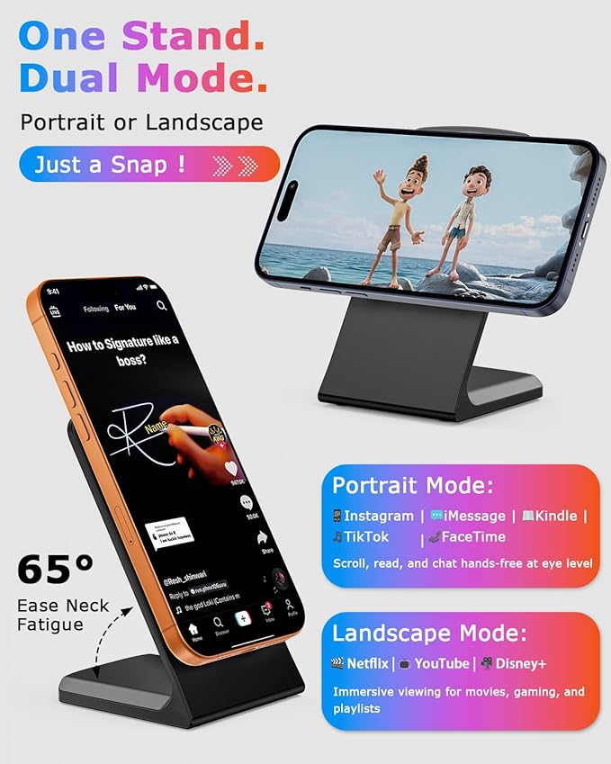 Magnetic Wireless Charger for iPhone, 15W Phone Charger Stand for iPhone/Samsung/Google(Matt Black)