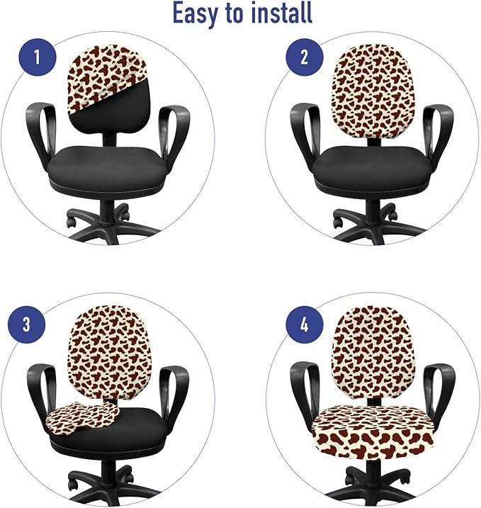 Ambesonne Cow Print Office Chair Slipcover, Cattle Skin with Brown Spots Agriculture Cow Oxen Hide Camouflage Pattern, Protective Stretch Decorative Fabric Cover, Standard Size, Yellow Brown