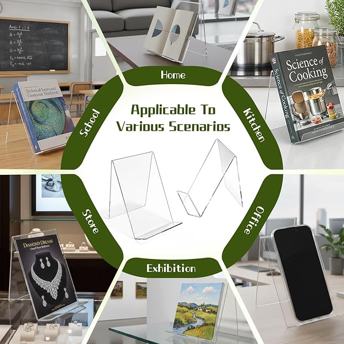 12 Pack Acrylic Book Display Holder, 4x5 Inch Clear Acrylic Book Stand, Books Display Easel for Displaying Books, Tablet Holder, Pictures, Notebooks, Music Sheets, Artworks, CDs