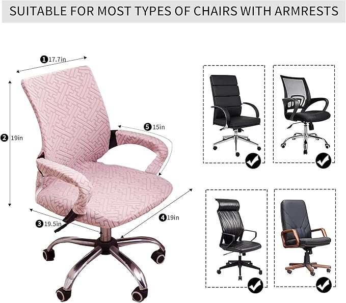 Pink Office Chair Cover with Armrest Cover 18Inch Wide Stretch Jacquard Small Desk Computer Chair Covers with Long Zipper Arm Slipcovers Washable
