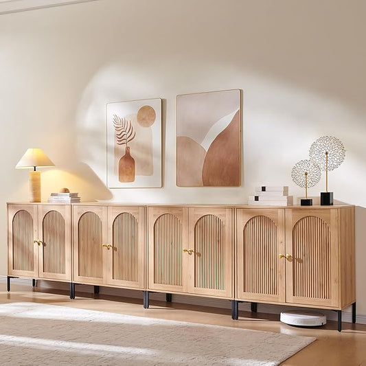 IFGET Modern Buffet Cabinet with Storage, 123.5" W Fluted Arched Sideboard Cabinet w/Adjustable Shelves, Wooden Modular Coffee Bar for Dining Room, Kitchen, Living Room, Entryway, Natural