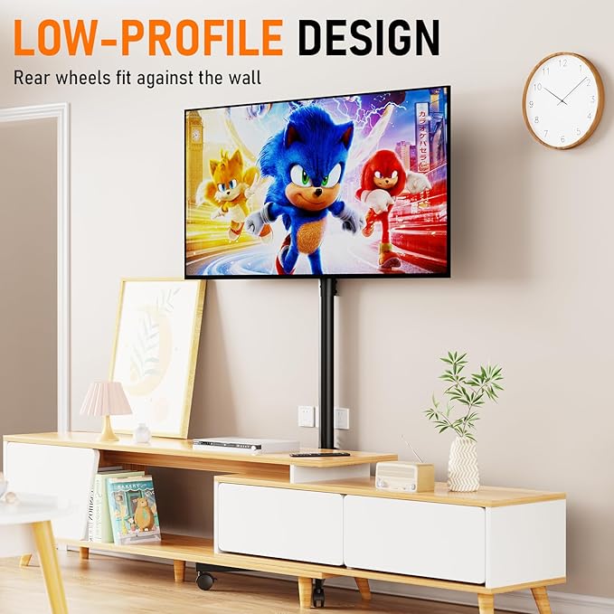 Mobile TV Cart Rolling TV Stand for 23-60 Inch LCD LED OLED Flat Curved Screens up to 88 lbs, Height Adjustable Portable TV Cart with Locking Wheels, Outdoor TV Stand Mount, Max VESA 400x400mm, Black