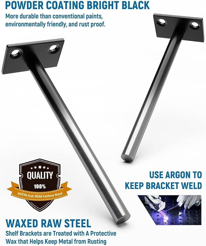 LEOPO Black 8-Pack 8 inch Floating Shelf Brackets, Hidden Shelf Bracket for Wood, Concealed Blind Shelving Support,Invisible Coated Brackets for DIY Decorative,Fit for Kitchen, Bathroom,Study Room