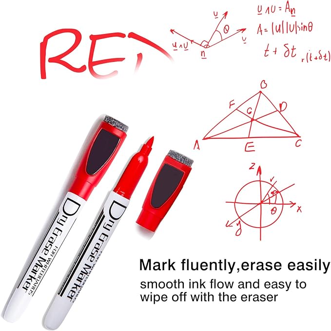 Volcanics Magnetic Dry Erase Markers Colored Set of 12 – Christmas Edition Whiteboard Markers with Erasers & Magnetic Caps, Perfect Stocking Stuffer for Teachers & Office