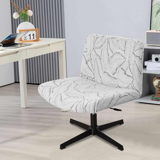 Fuloon Criss Cross Chair Cover, Stretchable, Solid Jacquard, Armless Chair Slipcovers for Office/Desk/Mid Back Wide Seat/Computer/Task/Vanity Chair (Reed -Shaped Jacquard, Grey)