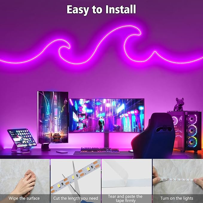 echosari Strip Lights USB 5V, 9.8Ft 180 LED Strip Lights Cuttable 2835 SMD Super Bright with Self-Adhesive DIY for Cabinet Photo Frames Desks Monitor Shelves Decor (Pink)