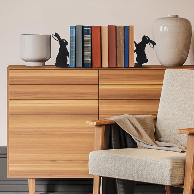 Geelin Bunny Metal Bookends Set of 2 Styles Easter Cute Rabbit Book Ends for Bookshelf Decor Organizer for Home Office Desk Gift for Rabbit Lovers Readers Teachers Friends Easter