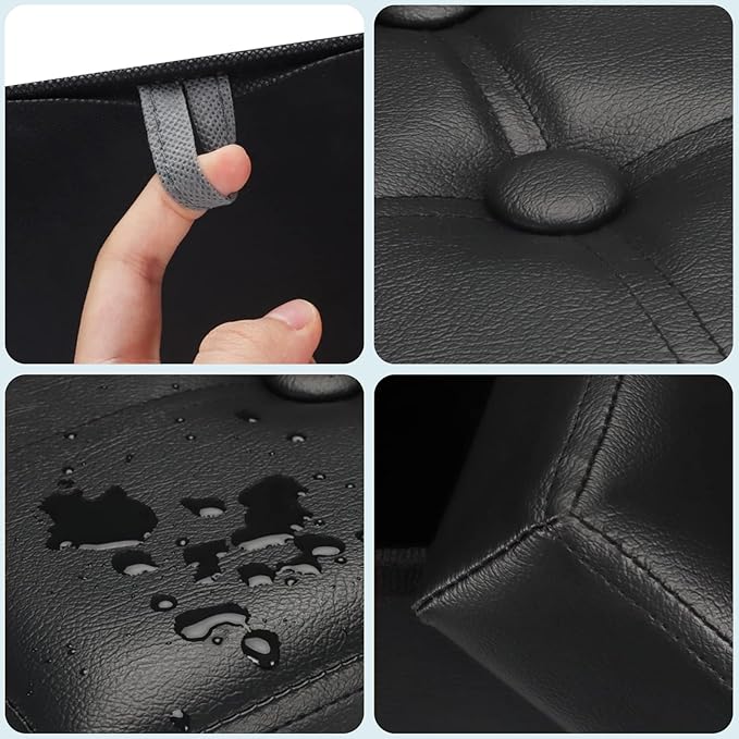 Bsketa Storage Ottoman Foot Rest Stool, Small Leather Storage Ottomans Bench, Folding Footstool with Side Pockets, Foot Rest Under Desk for Living Room Bedroom, 17x13x13 in, Black