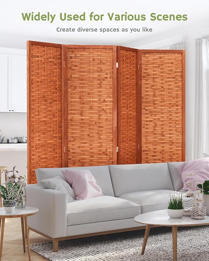 JOSTYLE 6ft Folding Privacy Screens 4-Panel Freestanding Room Dividers, Reddish Brown, 70.9" H x 79.9" W