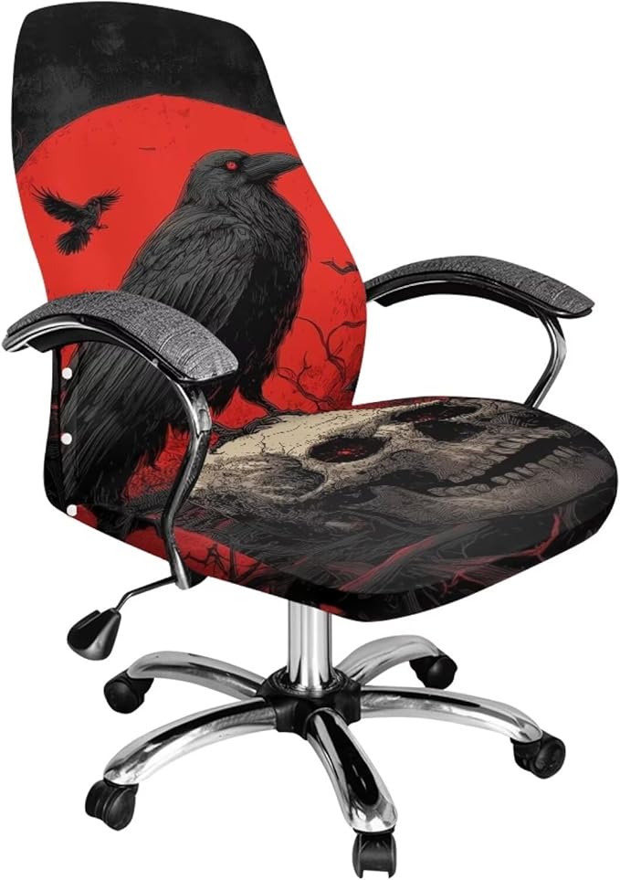 Talayituse Skull Crow Moon Print Office Chair Covers, Stretch Computer Chair Cover, Universal Boss Chairs Covers Modern Simplism Style High Back Chairs Slipcover, Large