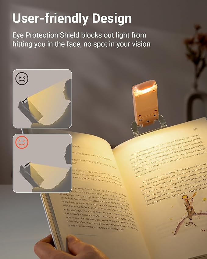 DEWENWILS USB Rechargeable Book Light for Reading in Bed, Clip-on LED Reading Lamps Portable Bookmark Lights for Kids, Book Lovers, Warm White, Brightness Adjustable for Eye Protection (Mocha)