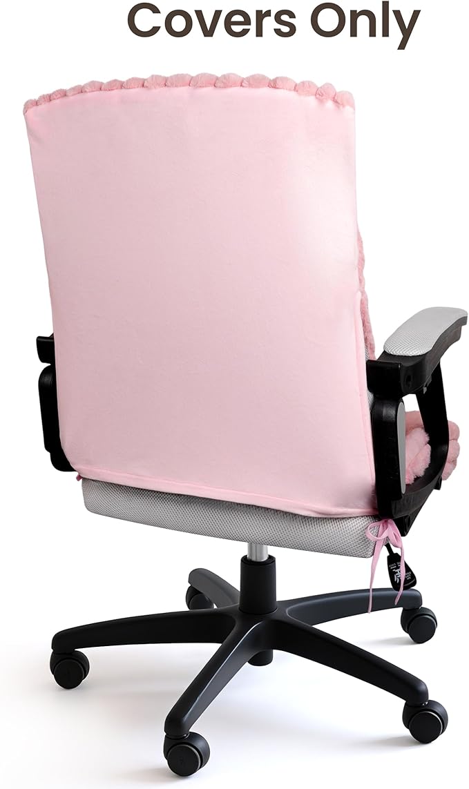 AELS Faux Fur Striped Office Chair Cover, Desk Chair Cover Computer Office Chair Covers - Fits Desk Chair/Armchair, Soft Breathable Fabric - Washable & Removable for Home & Office, Pink