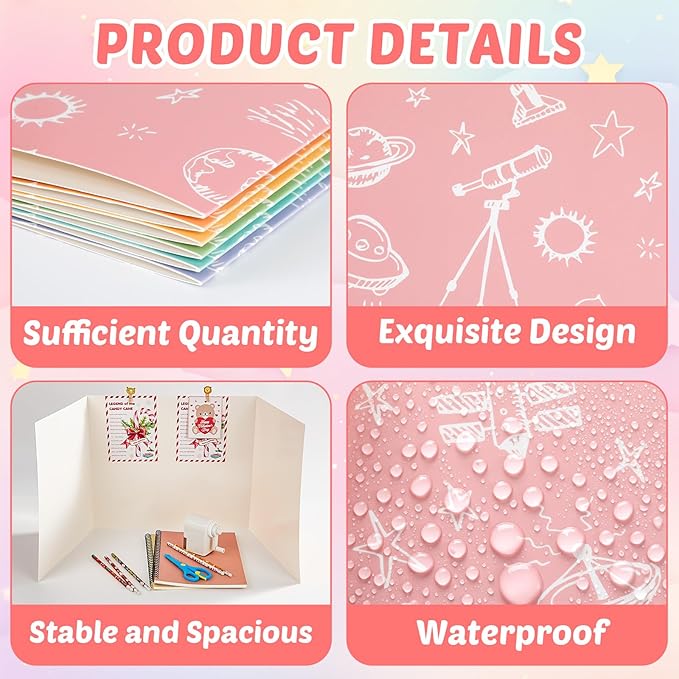 30 Pack Desk Dividers for Students Pastel Space Privacy Folder for Students Waterproof Study Carrel Dividers Testing Divider Privacy Classroom Shield Folder Boards for Classroom Teacher Supplies