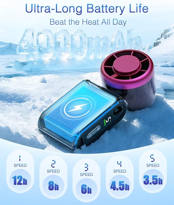 Mini Portable Handheld Turbo Fan – Small but Mighty, Whisper-Quiet, Long-Lasting, 5-Speed High-Velocity Rechargeable Fan, Personal Fan for Outdoor, Travel, Gifts for Women & Men(Black Red)
