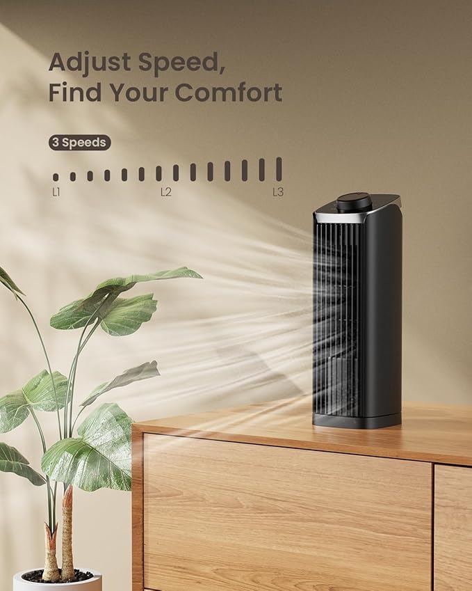 PNTCK Fan for Bedroom, 13" Tower Fan with Remote, 4 Modes 3 Speeds Max 23ft/s, 70° Oscillating Desk Fan, Bladeless Standing Fan, Portable Fans, Cooling Fans for Office, Home Medium-13”-Knob