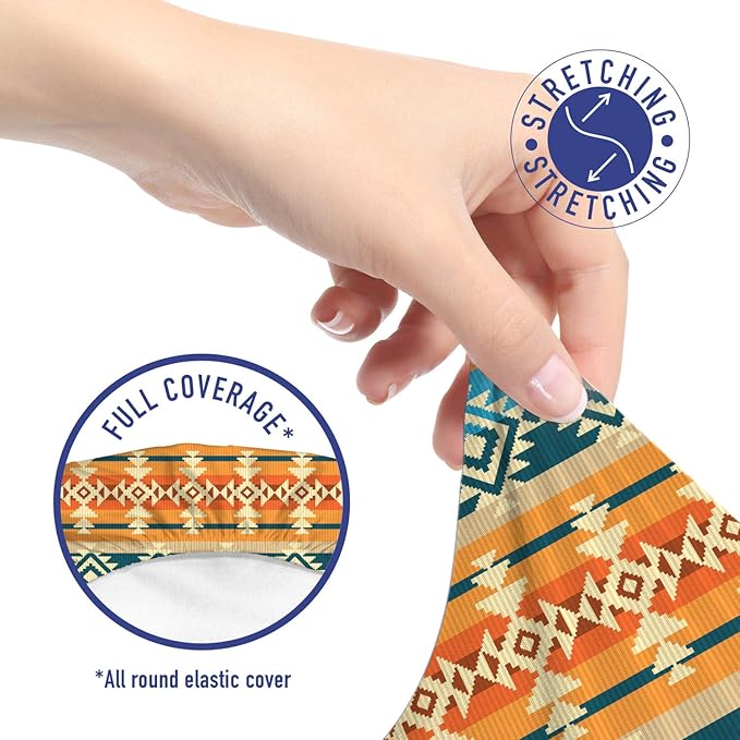Ambesonne Southwestern Office Chair Slipcover, Striped Backdrop with Geometric Tribal Motifs Native Mexican Cultural Heritage, Protective Stretch Decorative Fabric Cover, Cream Orange Blue