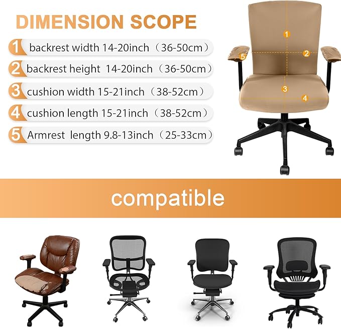 Tallew 4 Pcs Office Chair Covers Set Computer Universal Protective Stretchable Chair Seat Covers Desk Armrest Cover Pads Office Cushion Backrest for Rotating(Regular,Camel)