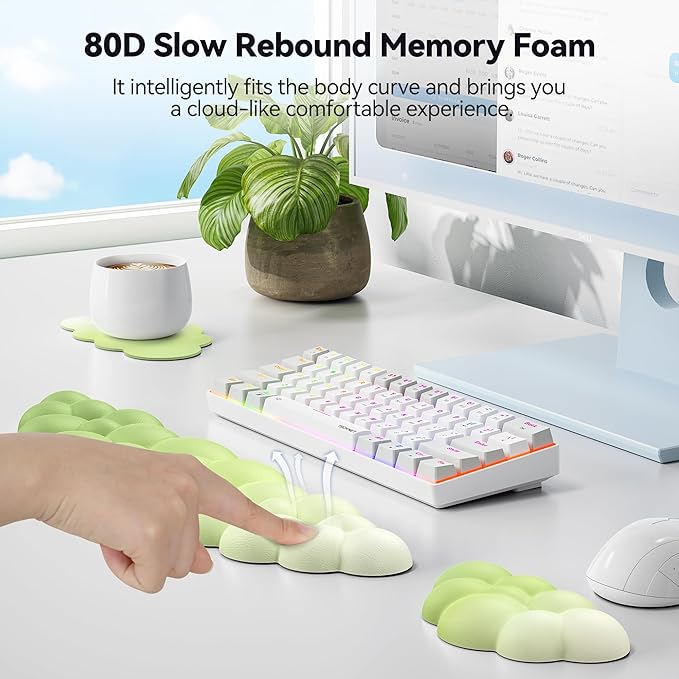 TECKNET Cloud Keyboard Wrist Rest Set, Cloud Wrist Rest with Non-Slip Base, PU Leather Wrist Pad for Keyboard with Ergonomic Memory Foam for Computer Laptop Office Gaming & Pain Relief, Gradient Green