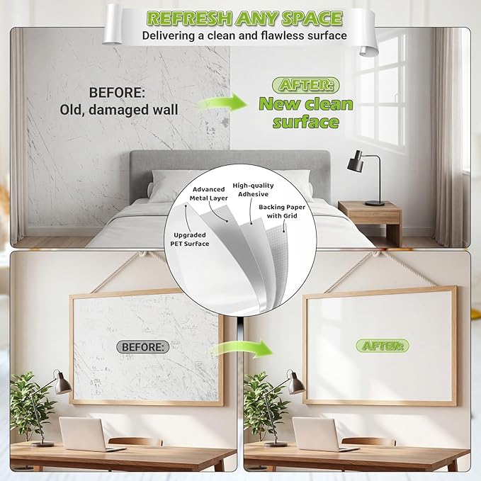 AFMAT Whiteboard Sticker for Wall, 1.44x11ft White Board Paper, Super Sticky Dry Erase Wallpaper, Peel and Stick Dry Erase Board with 4 Markers, No Ghosting Whiteboard Paper for Home Office Classroom