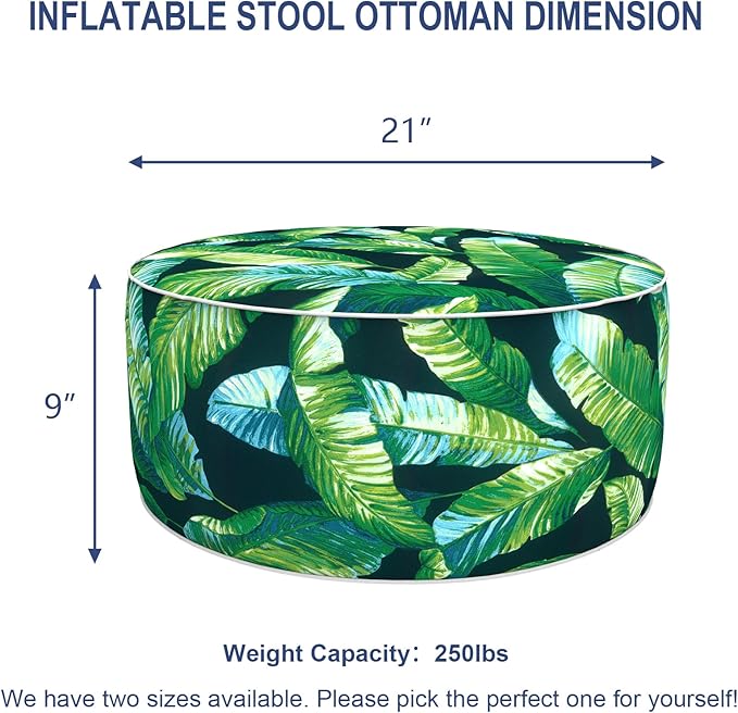 Inflatable Stool Ottoman, Footrest Ottoman with Handle, Outdoor or Indoor Round Portable Stool for Patio Home Decoration, 21x9 Inch, Hanalei Lagoon