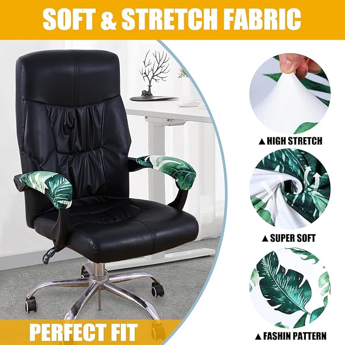 Smiry Stretch Printed Office Chair Armrest Covers, 2 Pcs Soft Fit Removable Washable Computer Desk Chair Arm Covers Protector, Green