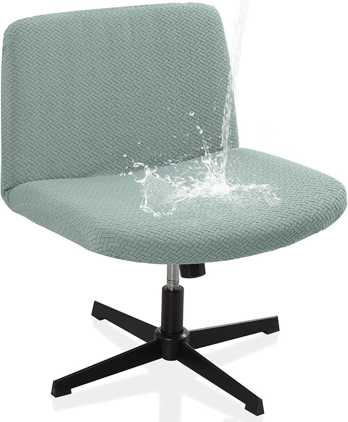 Fuloon Criss Cross Chair Cover, Waterproof, Stretchable, Solid Jacquard, Suited for Armless/Office/Desk/Mid Back Wide Seat/Computer/Task/Vanity/Accent Chair (T -Shaped Jacquard, Green)