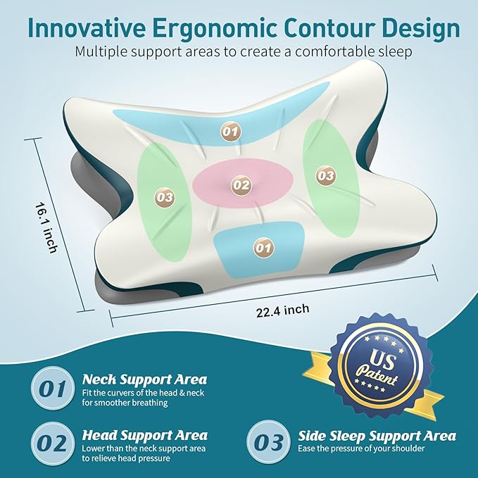 Cervical Pillow for Neck Pain Relief - Ergonomic Neck Pillow for Sleeping Contour Memory Foam Pillows for Neck Support, Orthopedic Bed Pillow for Side Back Stomach Sleepers