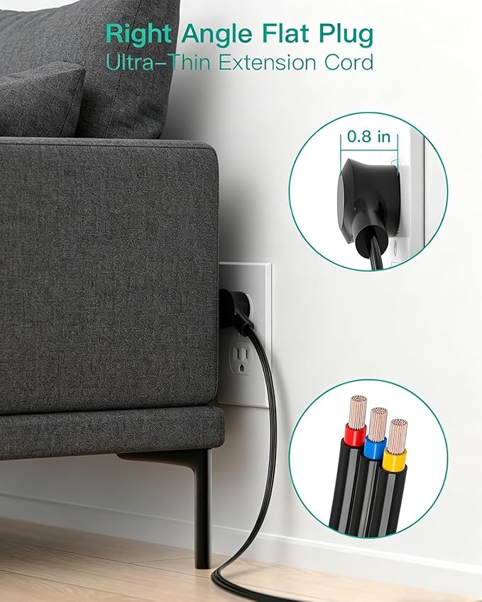 Surge Protector Power Strip - Widely Spaced Multi Outlets, Wall Mount, 3 Side Outlet Extender with Extension Cord, Flat Plug, Overload Protection, Home Office Dorm Room Essentials (5FT, Black)