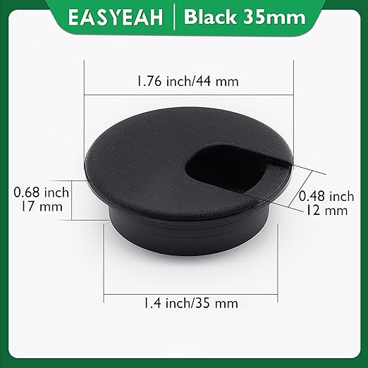 EASYEAH 2 Pcs Desk Grommet 1-3/8" / 35 mm, Desk Cord Hole Cover, Cable Grommet ABS Plastic, Desk Hole Grommet for Home & Office Pc, Detachable Cable Cord Organizer-Black
