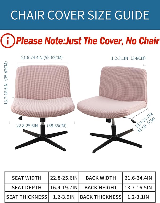 LavishCover Armless Chair Cover Office Desk Chair Cover, Waterproof and Elastic Criss Cross Chair Cover, Exquisite Vanity Chair Cover, Mid Back Wide Seat Accent Chair Covers(Pink,Corn, Just the Cover)