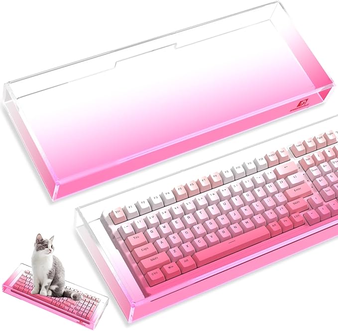 ZIYOU LANG KC04 Acrylic Clear Transparent Keyboard Cover(17.4*6.5*1.89’’) with Dustproof Waterproof Anti-hit Anti-cat Protective Case for Compact Layout 94/96/98Key Mechanical Gaming Keyboard(Pink)