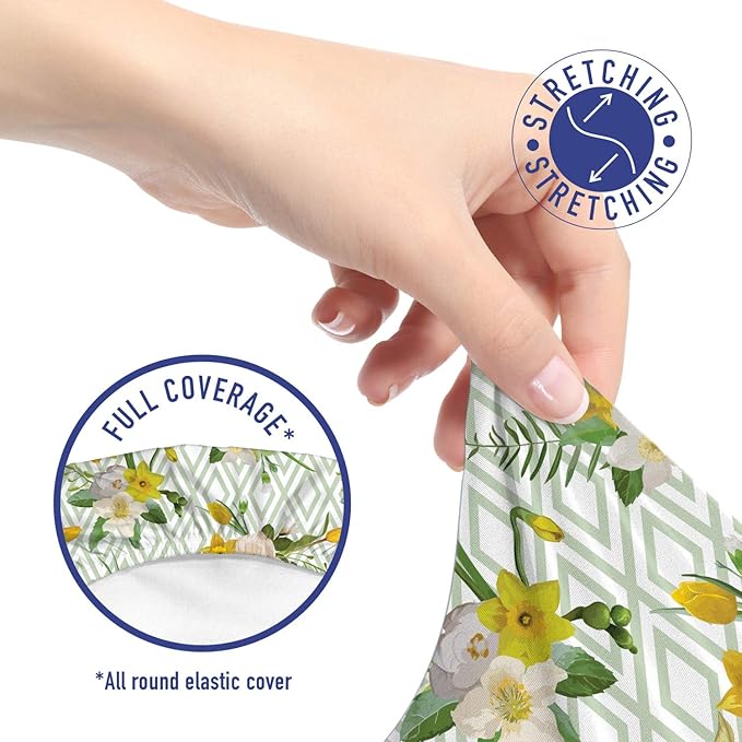 Ambesonne Watercolor Office Chair Slipcover, Diamond Pattern Blooming Floral Arrangement Petals and Leaves, Protective Stretch Decorative Fabric Cover, Standard Size, Green Yellow
