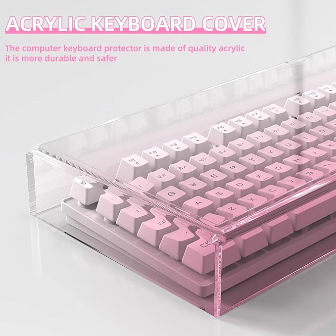 Attack Shark KC04 Acrylic Clear Transparent Keyboard Cover(17.4 * 6.5 * 1.89 inch) with Dustproof Waterproof Anti-hit Anti-cat Protective Case for Standard 104 Key Mechanical Gaming Keyboard Pink