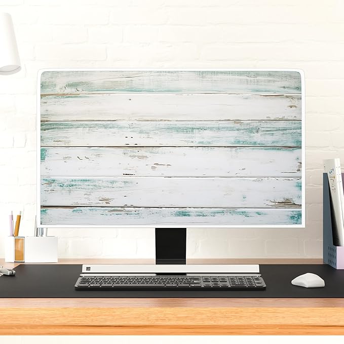 Waterproof Television Covers 55 Inch Anti-Static Anti-Scratch Protective Sleeve Compatible with PC Desktop and TV LCD LED Dust Cover for TV，Vintage Gray Wooden Board